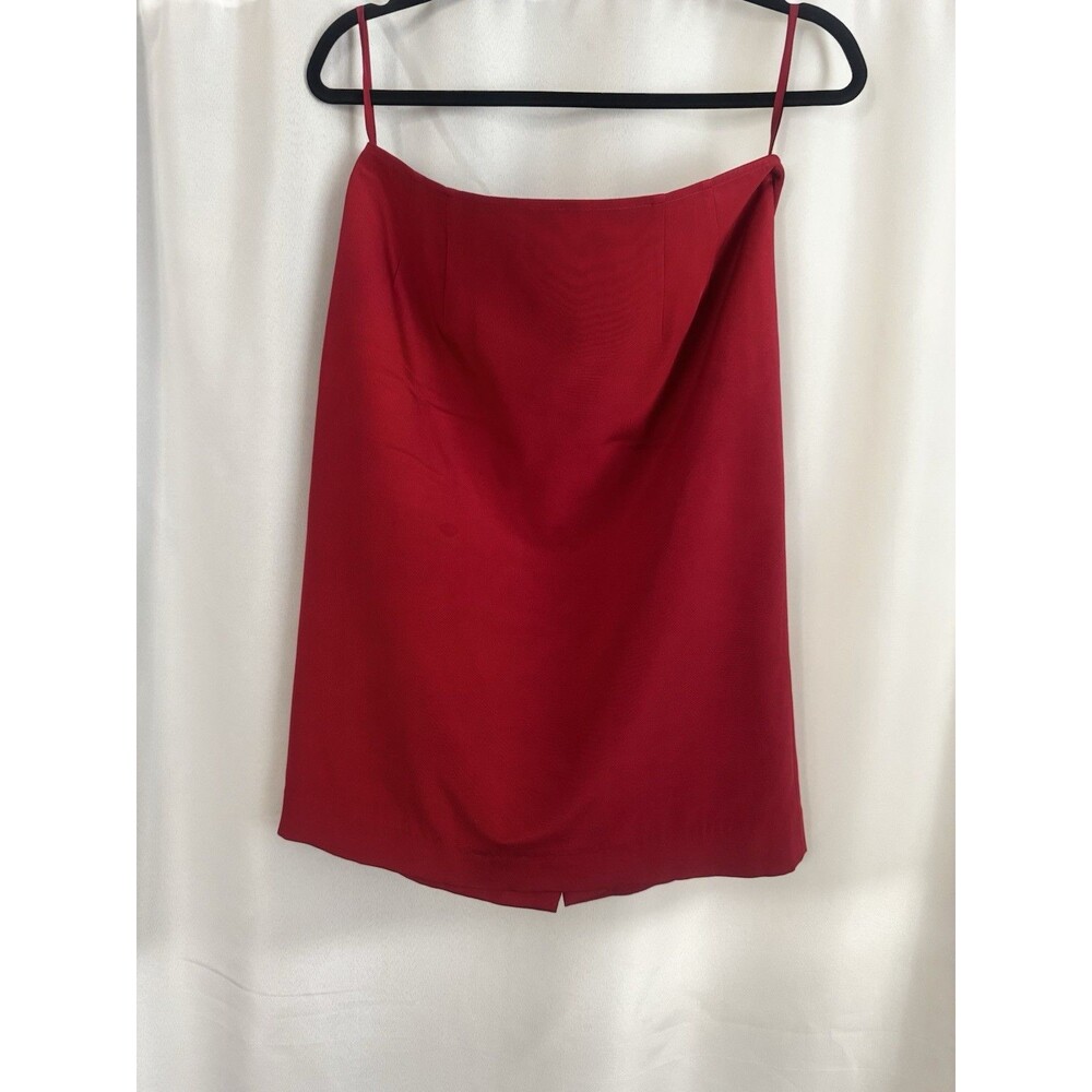 Neiman Marcus Women's Solid Satin Pencil Skirt Red Lined Back Slit Size 10